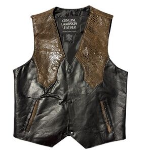 Men's Genuine Lambskin Leather Vest - Black and Brown